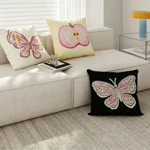 Korean style embroidered pillow cushion, comfortable soft sofa cushion for home decor.