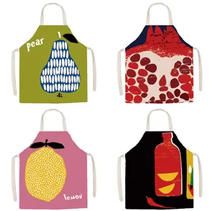 Waterproof Kitchen Apron For Women Men Cooking Baking Pop Fruit Print Cotton Linen Sleeveless Chef Apron Restaurant Home