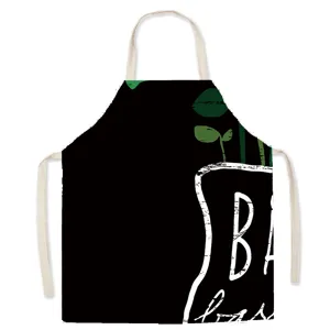 Kitchen apron with plant potted print, waterproof fabric, ideal for cooking and cafe use.