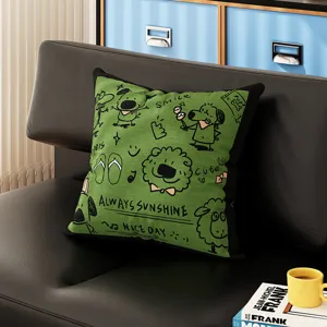 Bauhaus style green throw pillow with cute doodle print, soft and comfortable for sofa office
