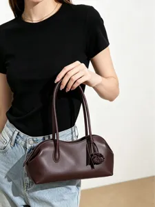 Minimalistische braune Rindsleder Umhängetasche Damen elegante Muschel Kissen Tasche Alltag
