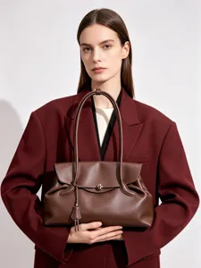 Damen Große Kapazität Spaltleder Schultertasche Urbaner Minimalismus Pendler Tote Tasche Mit Klappendeckel Einfarbig Mode Achsel Tasche