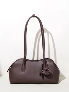 Dunkelbraune Leder Umhängetasche für Damen minimalistische Handtasche mit modischer Quaste