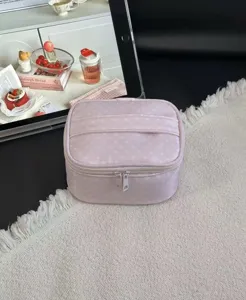 Pink polka dot cosmetic bag large capacity portable travel toiletry storage pouch
