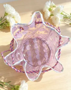 Clear PVC bucket bag with floral print, waterproof beach storage bag for women and travel