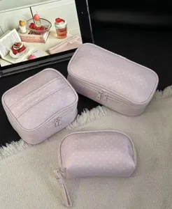 Cute pink polka dot makeup bag set large capacity travel cosmetic storage portable organizer handbag