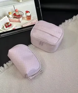 Cute pink polka dot cosmetic bag large capacity travel makeup storage portable handbag