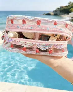 Clear PVC cosmetic bag for travel, large capacity waterproof makeup pouch for beach use