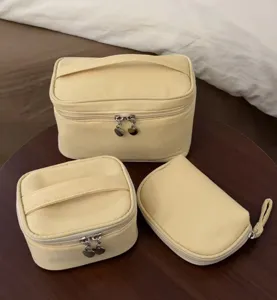 Yellow cosmetic bag set large capacity portable travel makeup storage pouch organizer