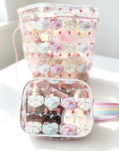 Clear PVC waterproof cosmetic bag and bucket bag set, large capacity travel organizer.