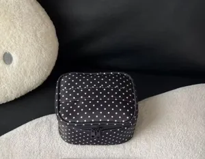 Black and white polka dot cosmetic bag portable travel makeup storage pouch toiletry organizer