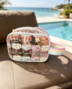Transparent PVC waterproof cosmetic bag, large capacity portable travel beach storage organizer for women.