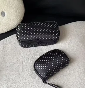 Black polka dot cosmetic bag large capacity portable travel makeup storage bag product detail