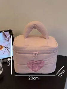 Pink quilted cosmetic bag large capacity travel makeup storage organizer cute handbag.