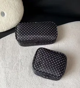 Black white polka dot cosmetic bag large capacity portable travel makeup organizer pouch