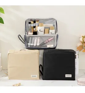 Large capacity travel cosmetic bag multi-functional portable makeup storage organizer pouch