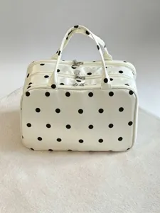 Grande borsa cosmetica a pois, trousse da toeletta da viaggio portatile multistrato chic.