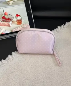 Cute pink polka dot cosmetic bag large capacity travel makeup storage portable handbag