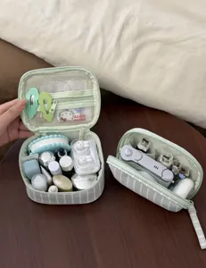 Green striped travel cosmetic bag large capacity portable makeup organizer pouch for women