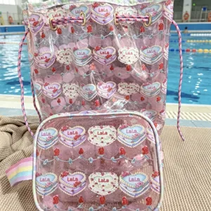 Transparent PVC Waterproof Bucket Bag Travel Cosmetic Organizer Cute Unicorn Floral Print Beach Swimming Storage Handbag