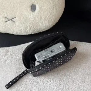 Classic black and white polka dot cosmetic bag large capacity portable travel makeup pouch