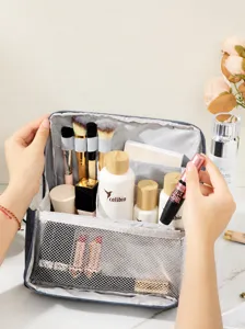 Large capacity travel cosmetic bag with standing foldable design and multi compartments for women