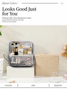Large capacity cosmetic bag portable makeup storage organizer multi-function travel toiletry pouch