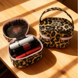 Leopardenmuster Kosmetiktasche tragbar Make-up Etui süße Aufbewahrungsbox für Damen Alltag