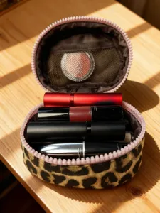 Runde Kosmetiktasche mit Leo-Muster tragbarer Make-up-Koffer mit Reißverschluss