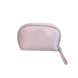 Cute pink polka dot makeup bag, large capacity portable travel toiletry storage pouch for women.