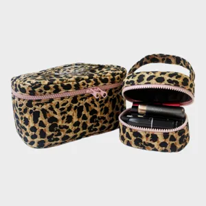 Leopardmuster Kosmetiktasche Set, große Kapazität tragbare Reise Make-up Organizer Box.