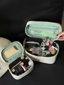 Large capacity floral cosmetic bag for women, portable travel makeup organizer pouch.