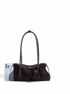 Bolso hobo holgado de ante clásico, elegante bolso de hombro y mano minimalista.