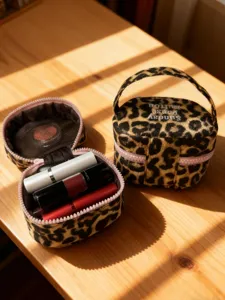 Leopardenmuster Kosmetiktasche mit Griff und Reißverschluss, tragbarer Make-up Reise-Organizer.