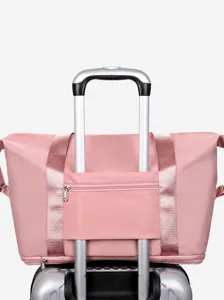 Large capacity travel duffel bag with luggage sleeve pink carry-on weekender bag for women