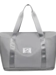 Large capacity travel duffel bag grey portable waterproof gym sports luggage bag overnight tote