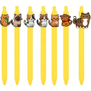 Bonito juego de bolígrafos de gel de gato, 7 piezas bolígrafos retráctiles amarillos.