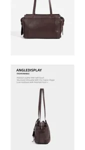 Dunkelbraune Ledertasche aus genarbter Kissenform, Retro Schultertasche mit Doppelgriffen.