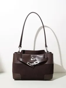 Borsa a tracolla marrone in vera pelle e camoscio da donna elegante grande capienza chic