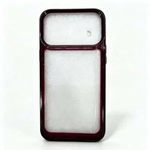 Custodia per telefono in acrilico trasparente con cornice scanalata rossa per modelli personalizzabili.