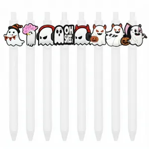 Set de bolígrafos de gel fantasma de Halloween, bolígrafos blancos retráctiles con divertidos adornos.