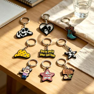 Conjunto de llaveros de PVC de vaquero occidental, bonitos dijes para bolsos y regalos diarios.