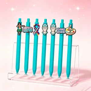 Bonito juego de bolígrafos azules con adornos de dibujos animados creativos papelería