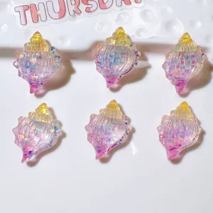 Resin shell charms glitter flatback cabochons for DIY phone case craft decoration 6pcs