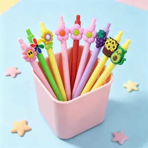 Bolígrafo de Gel Tipo Presión Creativo Lindo Fresco Floral Dibujos Animados Papelería Estudiantil Oficina Escritura
