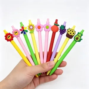 Lápices de gel de dibujos animados lindos, bolígrafos de silicona con flores para estudiantes.