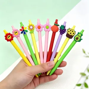 Bonito juego de bolígrafos de gel de dibujos animados, bolígrafos coloridos con flores y frutas.