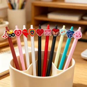 Leuke cartoon hart gelpen set, kleurrijke drukkunst balpennen voor studenten en kantoor.