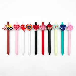 Valentijnsdag schattige siliconen hart topper gelpennen set, kleurrijke studenten schrijfpen.