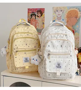 Zaino scolastico a pois carino per ragazze adolescenti, zaino casual di grande capacità con peluche.